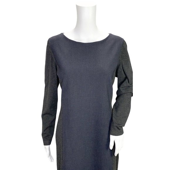 E3 Etcetera Wool Colorblock Gray Blue Long Sleeve Sheath Dress Large 10 12 - Picture 2 of 7